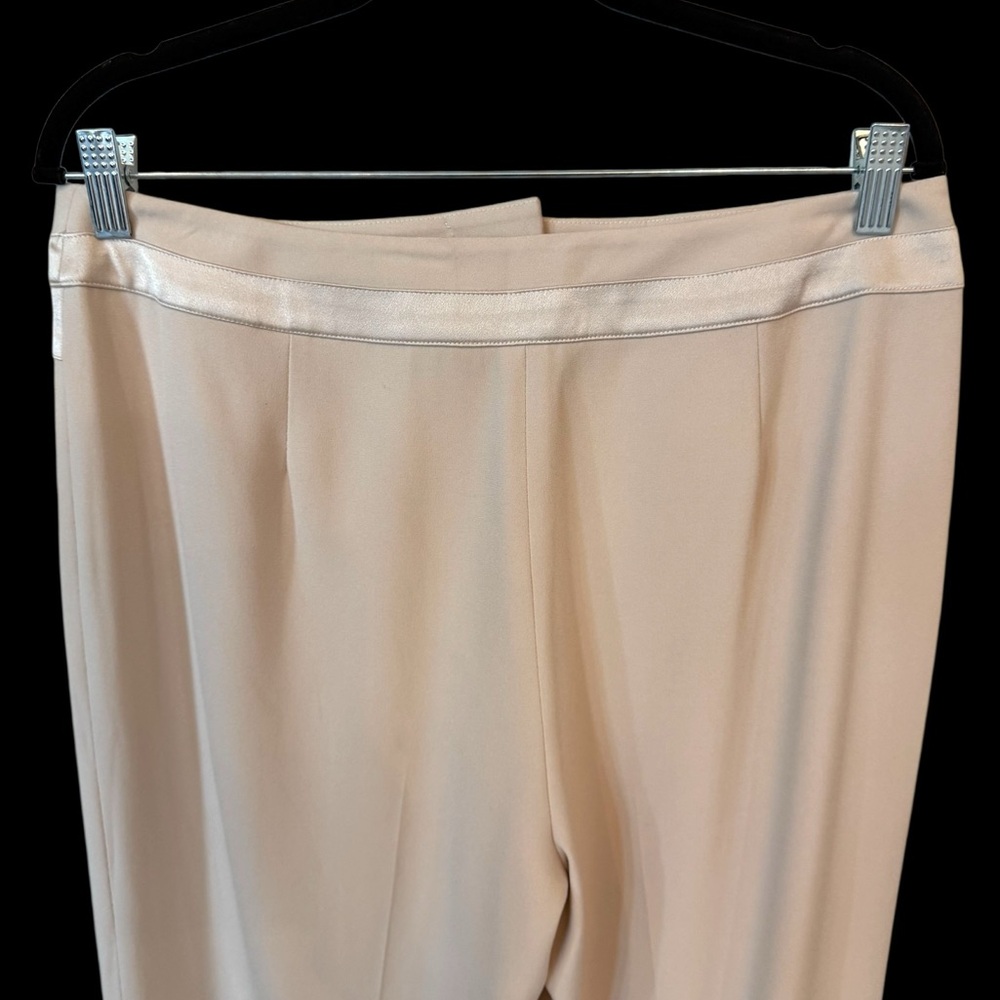 Simon Chang Beige Satin Trim High Waist Pants Size 10 - Picture 7 of 8